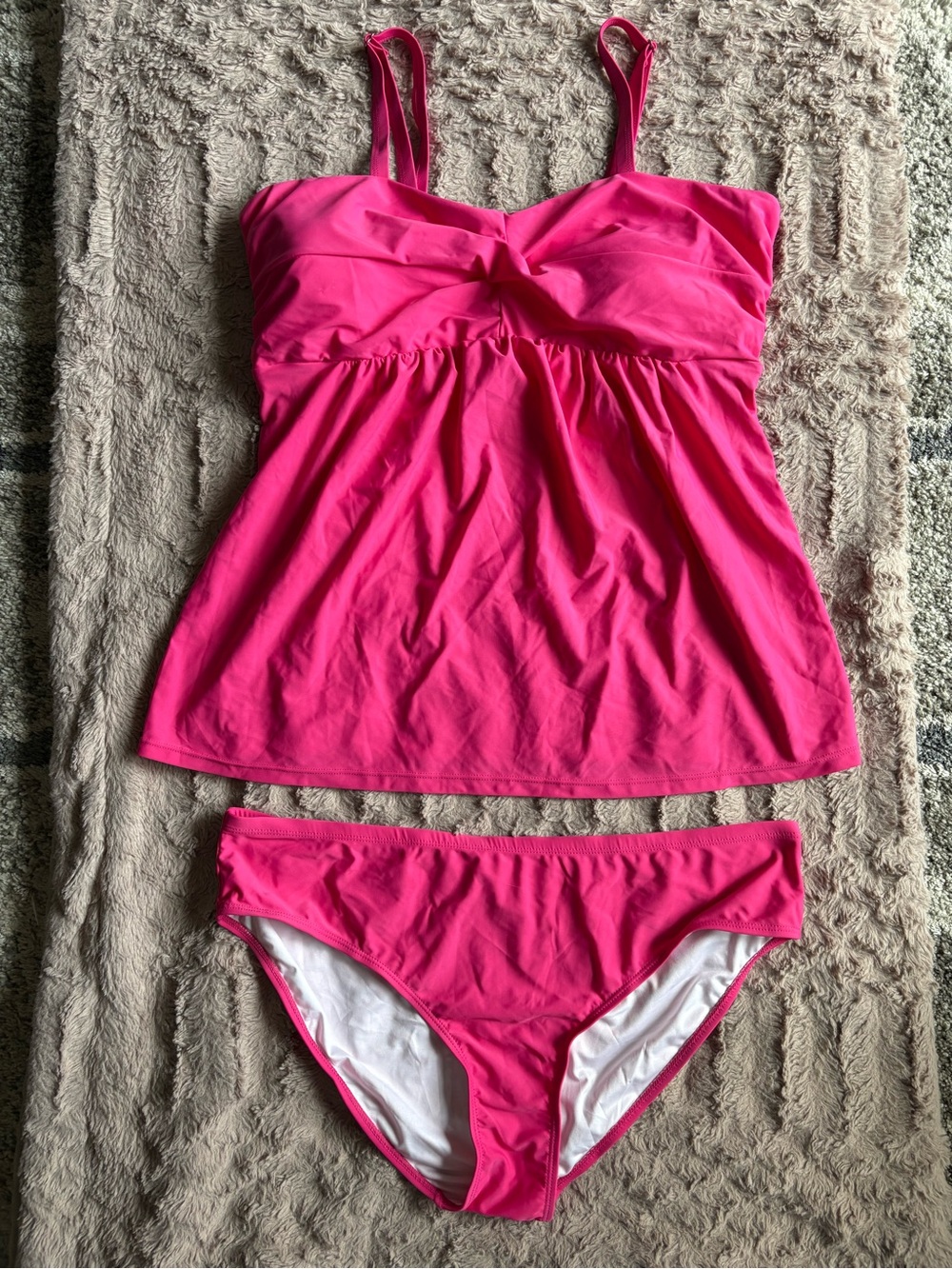 Bright Pink Two-Piece Bandeau Tankini Swim Set